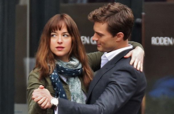 Semi-Exclusive... Dakota Johnson & Jamie Dornan Share A Fun Moment On Set